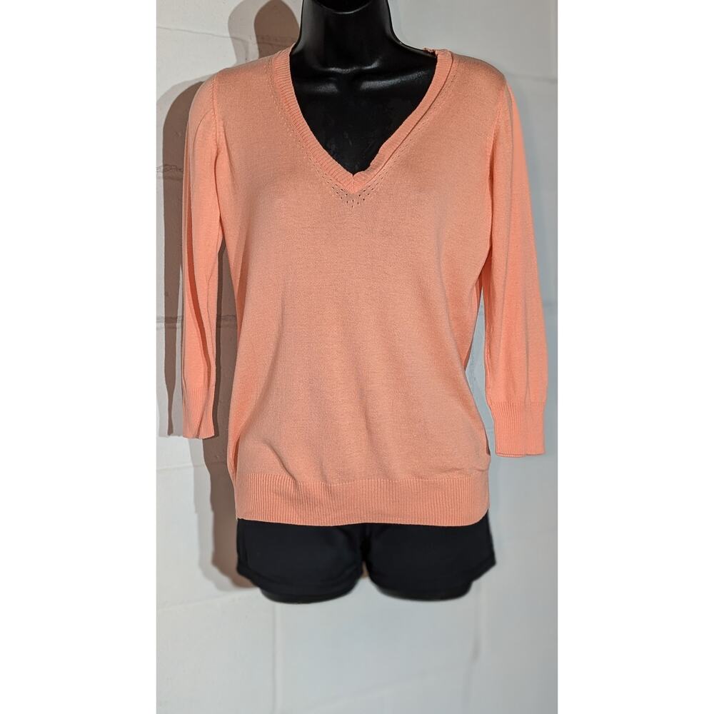 The Limited Peach V-Neck 3/4 Sleeve Pullover Sweater Knit Top Lightweight Medium